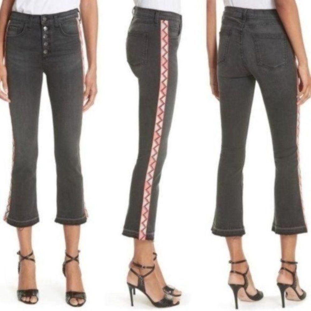 Veronica Beard Carolyn Baby Boot Jean in Smoke Fray Aztec Tux 29